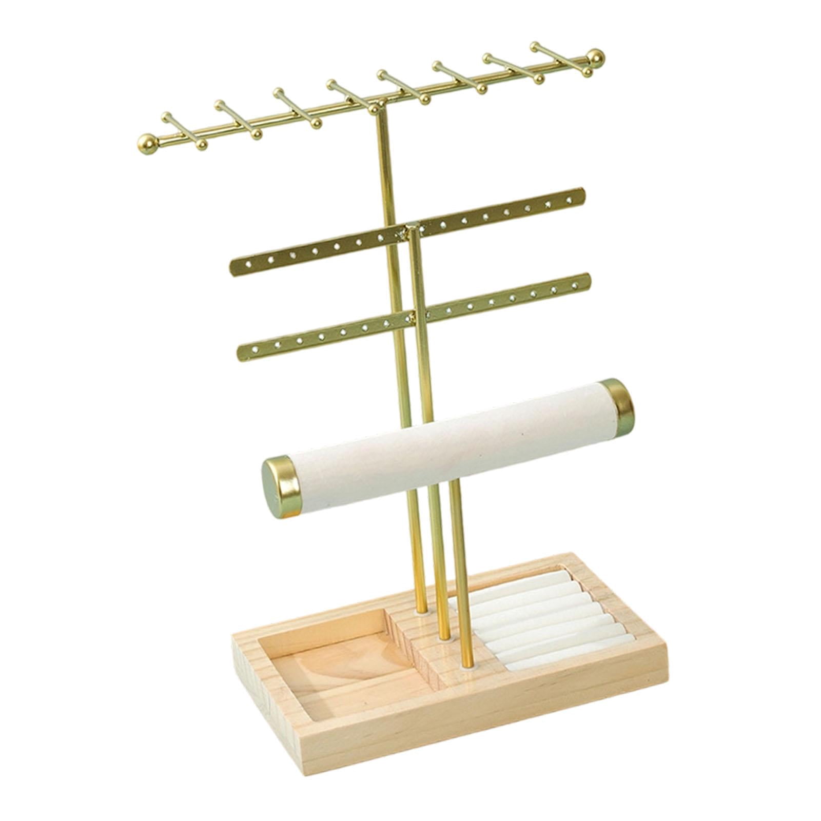 Jewelry Organizer Earring Holder Necklace Hanger with Wooden Base for Home Tabletop Dresser