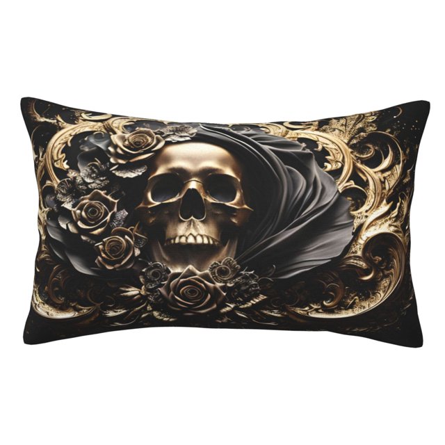 Balery Gold Rose Skull Funda de Cojín Estampada, Regalos para Mujeres, Regalos de Amor para Ella, Regalos para Novia o Esposa, Funda de Almohada-20"x30"