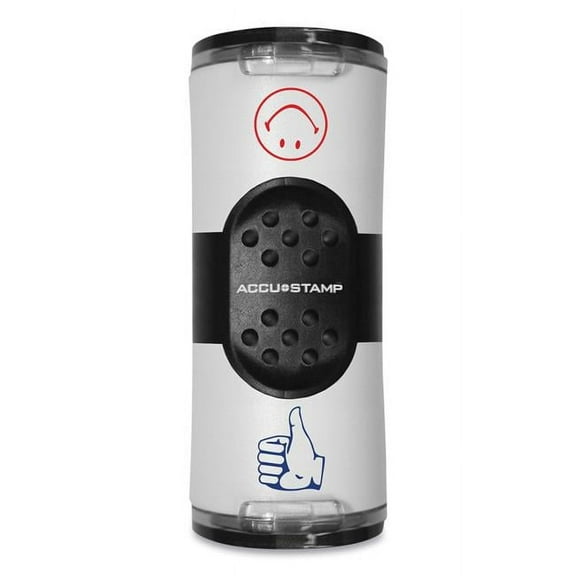 Accustamp Dual Message Pre-Inked Round Stamp Smiley Face/Thumbs-Up Red/Blue