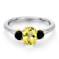 thumbnail image 3 of Gem Stone King 925 Silver and 10K Yellow Gold Canary Mystic Topaz and Black Diamond Engagement Ring for Women | 1.14 Cttw | Oval 7X5MM | Gemstone November Birthstone | Size 6, 3 of 6