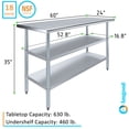 thumbnail image 3 of AmGood 24 in. x 60 in. Stainless Steel Table with Two Undershelves | Metal Utility Kitchen Prep Work Table | NSF, 3 of 9