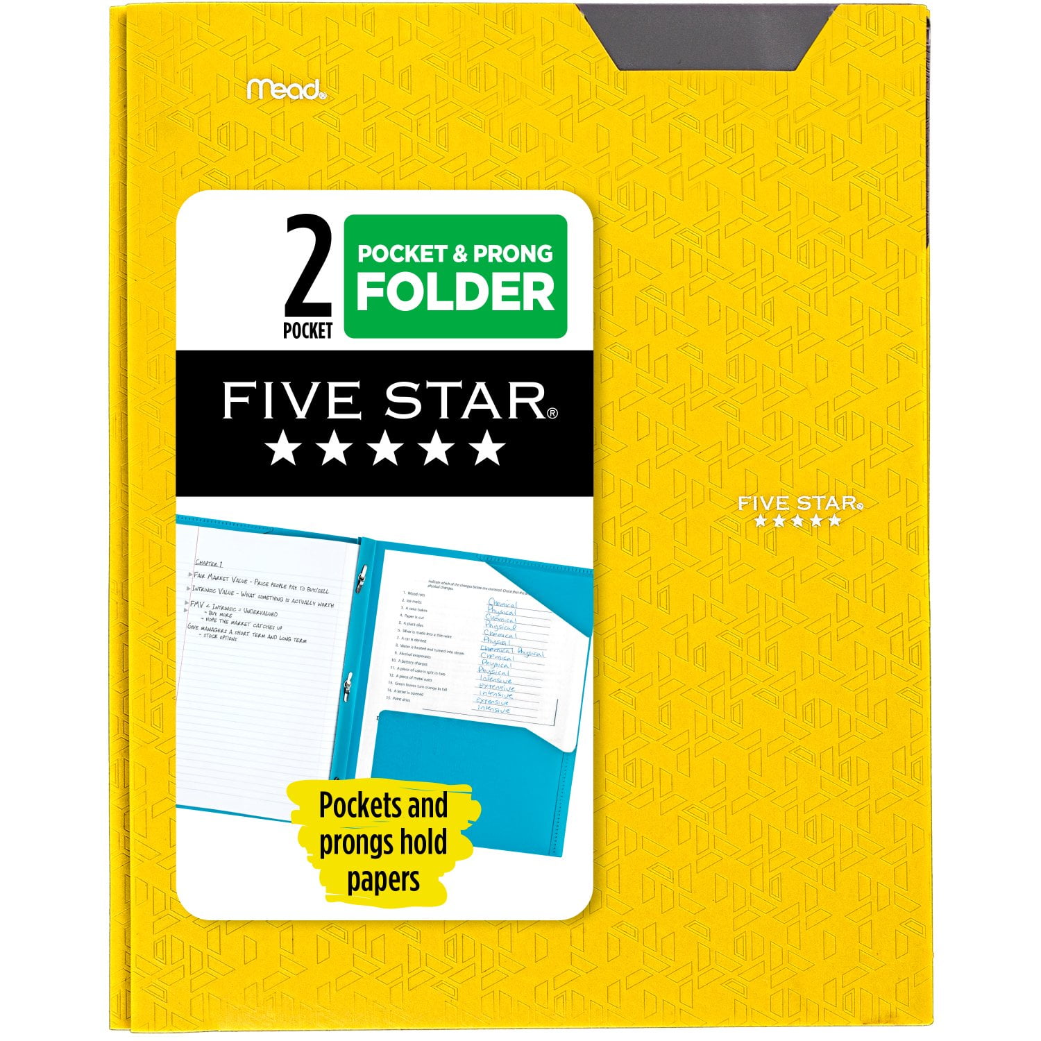 (2 pack) Five Star Stay-Put Plastic and Prong Folder, Harvest Yellow (340300E-WMT22)