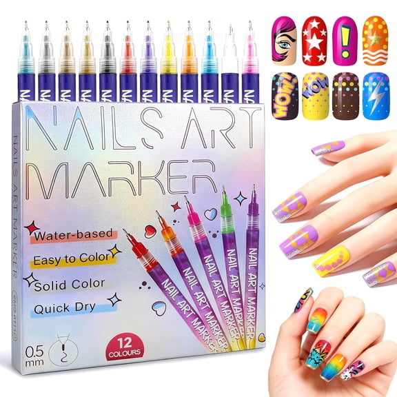 Nail Art Pens Set 12 Colors Nail Art Markers,2025 Nail Polish Pens Drawing Painting Pen for Home Salon,Quickly Dry Nail Art Nail DIY Decoration for Adult(1PC)