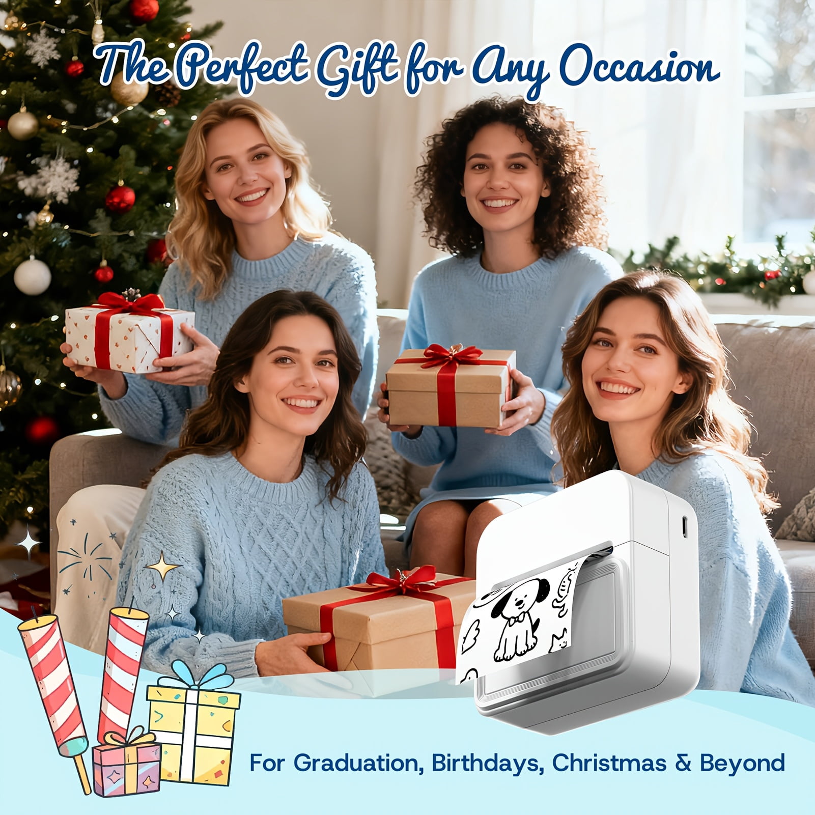 Sticker Printer, Portable Pocket Thermal Printer with 1 Roll Of Sticker Paper, Inkless Sticker Maker, Label Printer for Notes, Checklists, Mind Maps, DIY Home  Printer