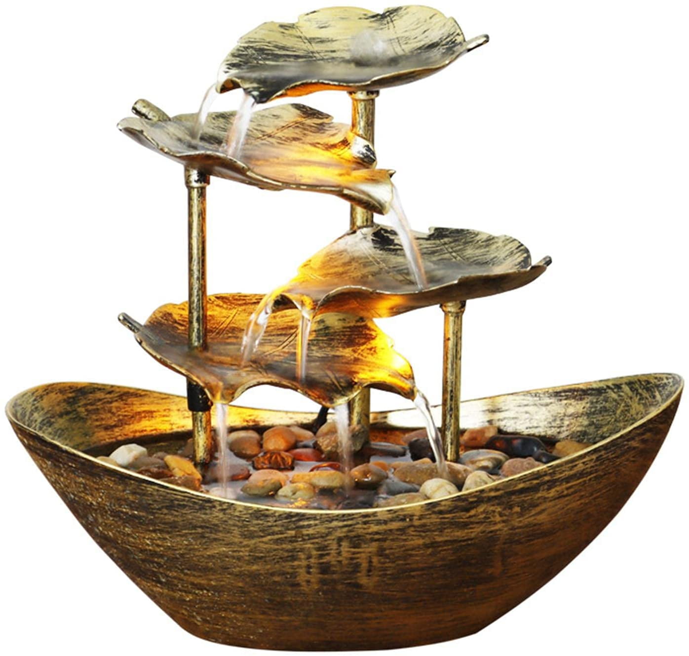 Water Fountains Indoor 4Tiers Tabletop Fountain Boat Shaped Water Lily