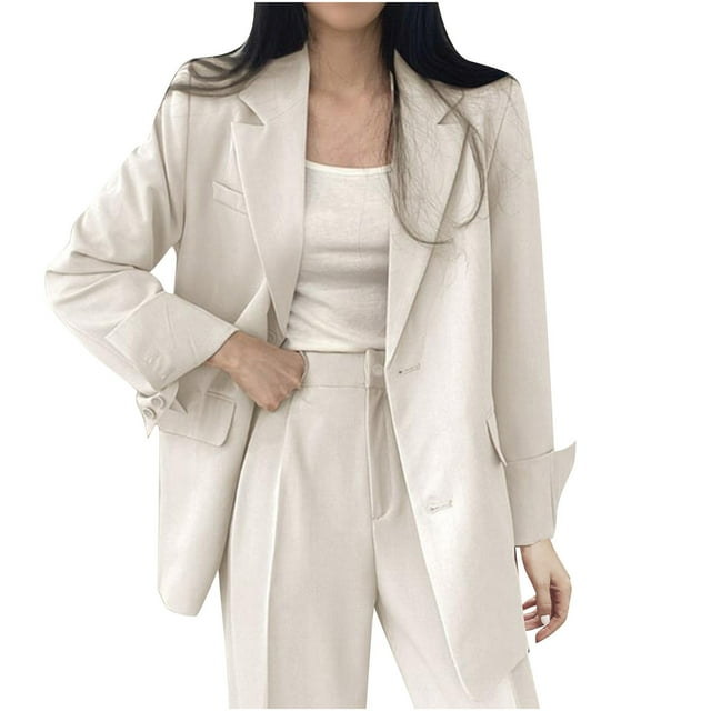 LOVZFMLL Vestes pour Femmes Mode Femmes Confortables Décontractées Poche Bouton Col Rabattu Couleur Unie Manches Longues Sans Capuche Manteaux Décontractés Hauts