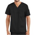thumbnail image 1 of Birdeem Men Tops Short Sleeve V-neck Tops Working Uniform Solid Color With Pockets Blouse, 1 of 7