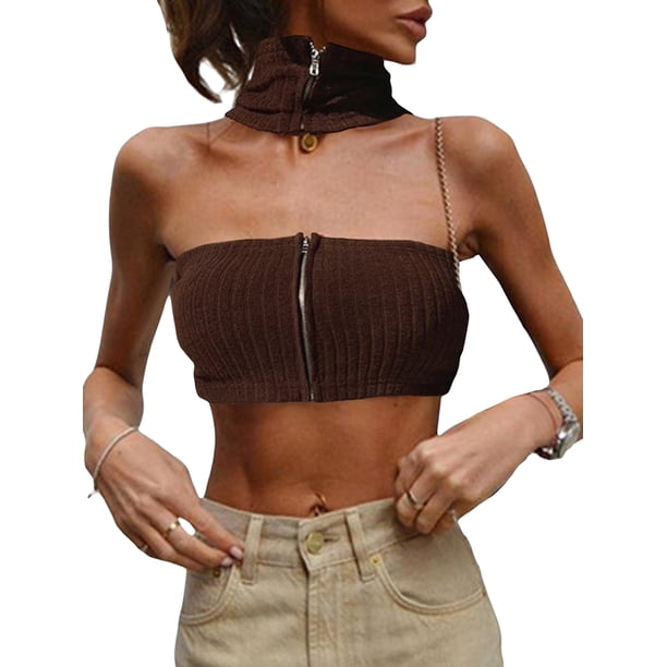 Txlixc Blusa tubular de verano para mujeres, de punto de color sólido Txlixc moda