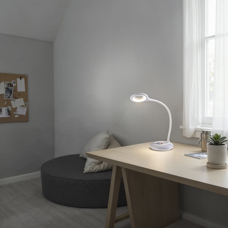 Mainstays 20-Inch Adjustable LED Desk Lamp With USB Port, White