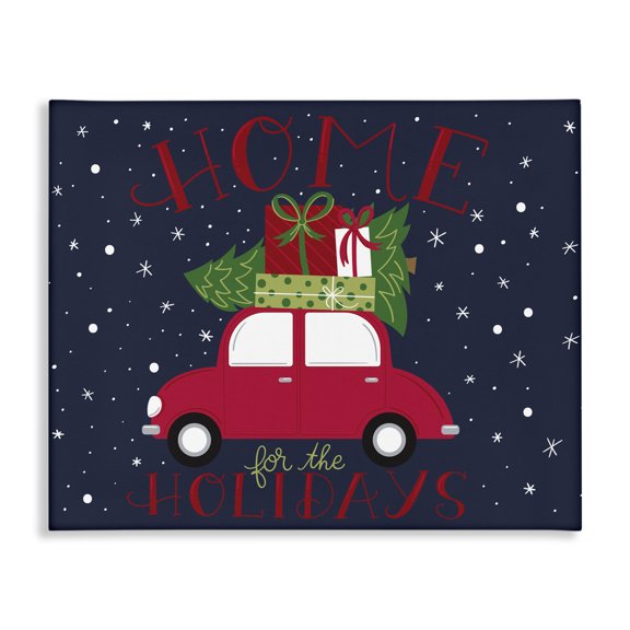 Stupell Industries Farmhouse Home for Holidays Sentiment Red Car Presents Snow Canvas Art, 30 x 24, by Amanda McGee