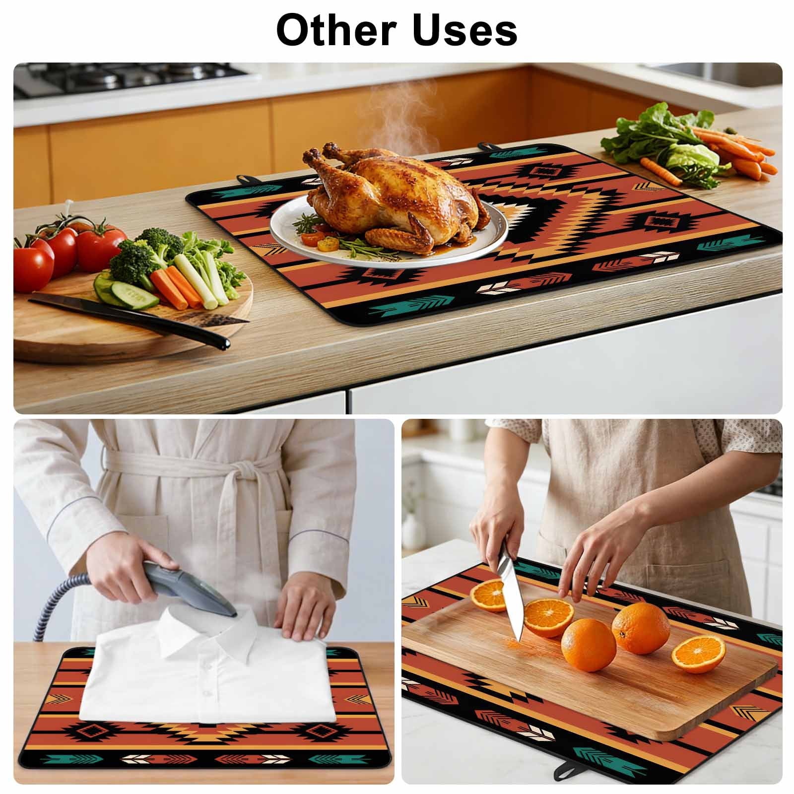 Aztec Southwest Stove Top Cover for Electric Stove, Heat-proof & Non Slip Glass Top Stove Cover Protector, Orange Black Boho Tribes Abstract Kitchen Flat Cooktop Rubber Mat 24x21 Inches