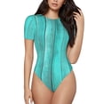 thumbnail image 1 of Balery Motif Bois Turquoise2 Justaucorps à Manches Courtes Col Rond pour Femmes Basique-TTG, 1 of 7