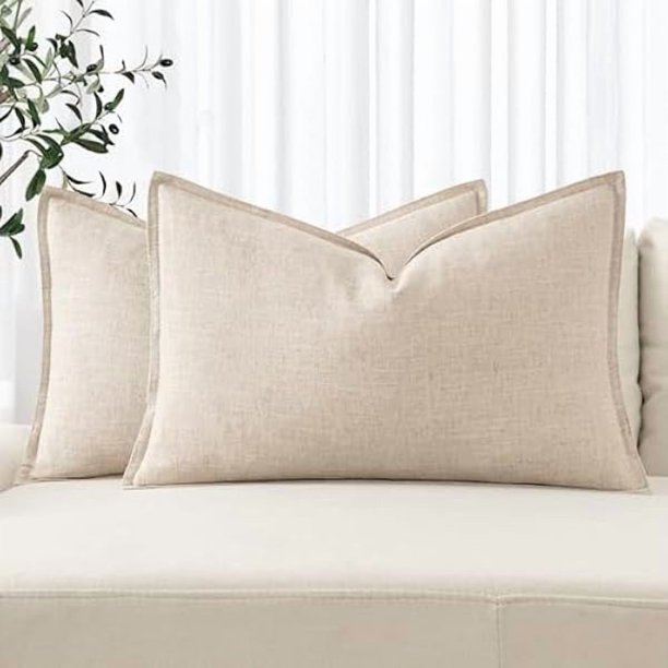 wonima44 MIULEE Decorative Linen Lumbar Pillow Covers 12x20 Inch Natural Beige Boho Farmhouse Neutral Couch Throw Pillows for Bed Pack of 2 Accent Modern Pillowcase Sofa Livingroom Home Decor