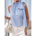 thumbnail image 4 of Women'S Tank Tops High Necked Ruffle Striped Tie Sleeveless Blouse Top XL, 4 of 9