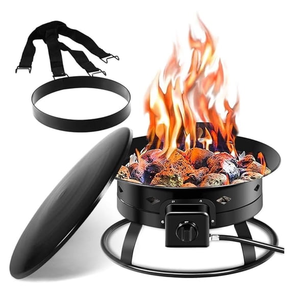 Portable Propane , 19" Outdoor Firepit, 58,000BTU Fire Bowl w/Cover & Carry Kit,Lava Rock Stone & Stabilizer Ring, Gas for Outside Camping,Patio, Backyard, Black