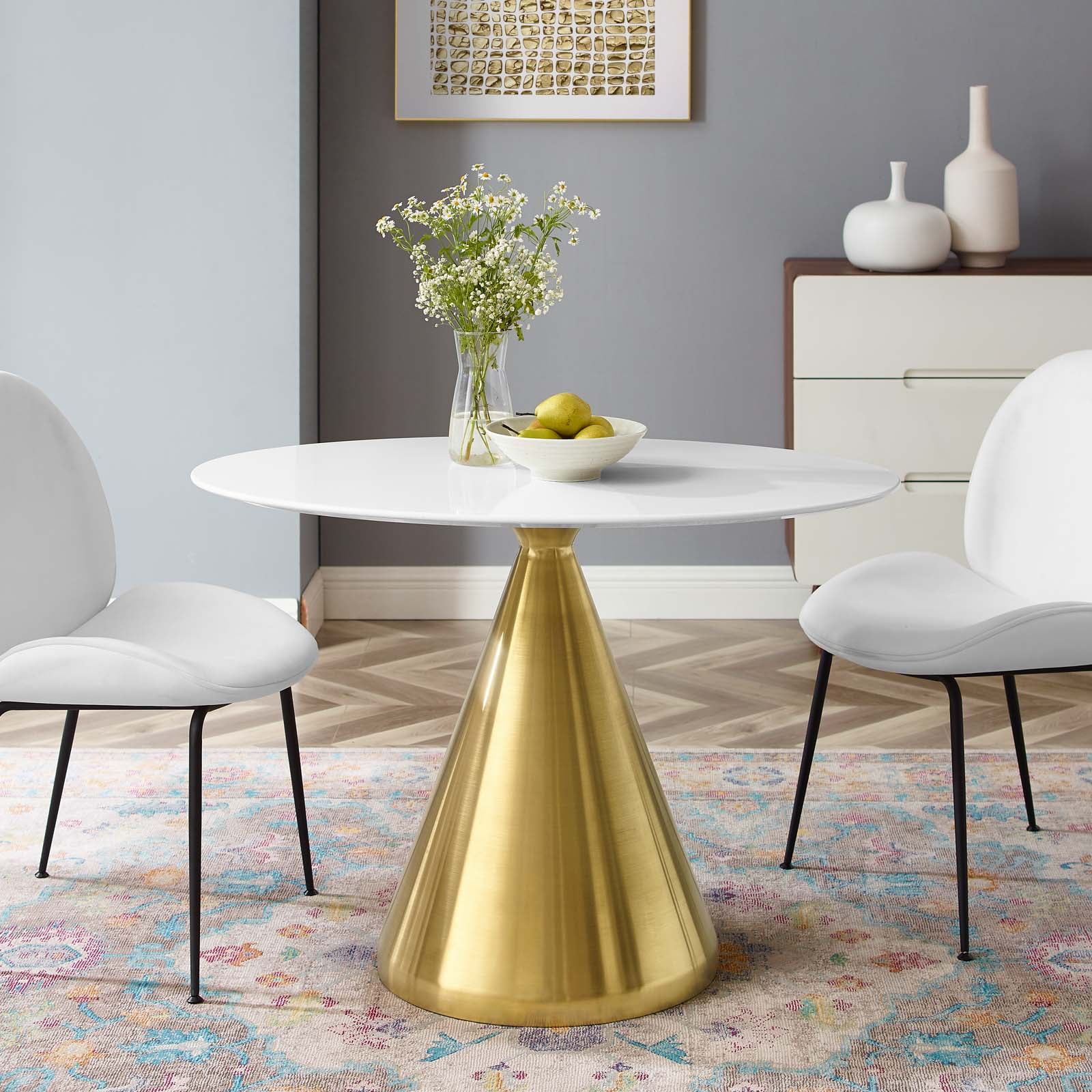 white and gold tulip table