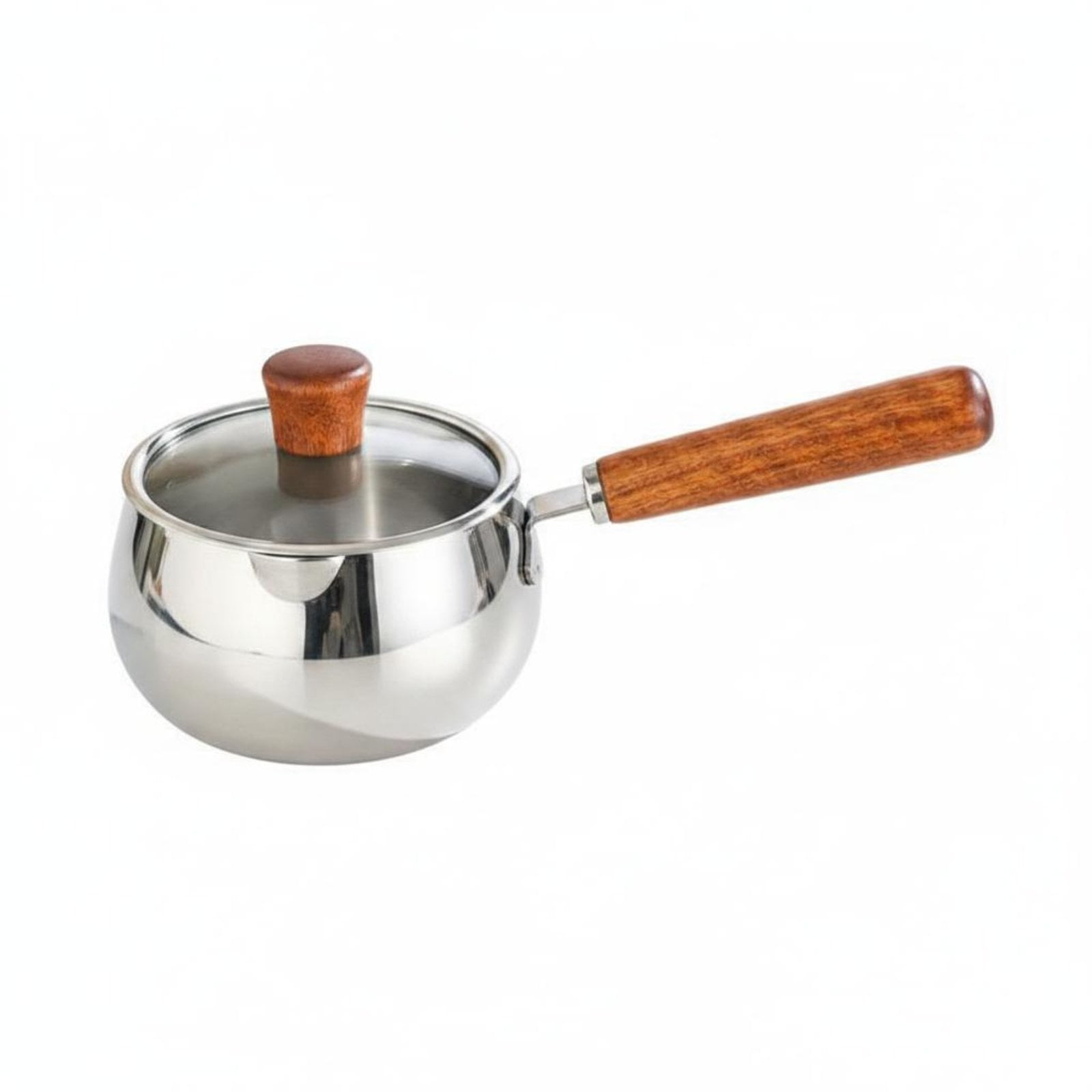 harayaa Stainless Steel Baby Nutrition Pan 16cm with Heat Resistant Wood Handle Non-coated Milk Heating Cookware for Parents Preparing Infant Porridge on Induction Cooktop