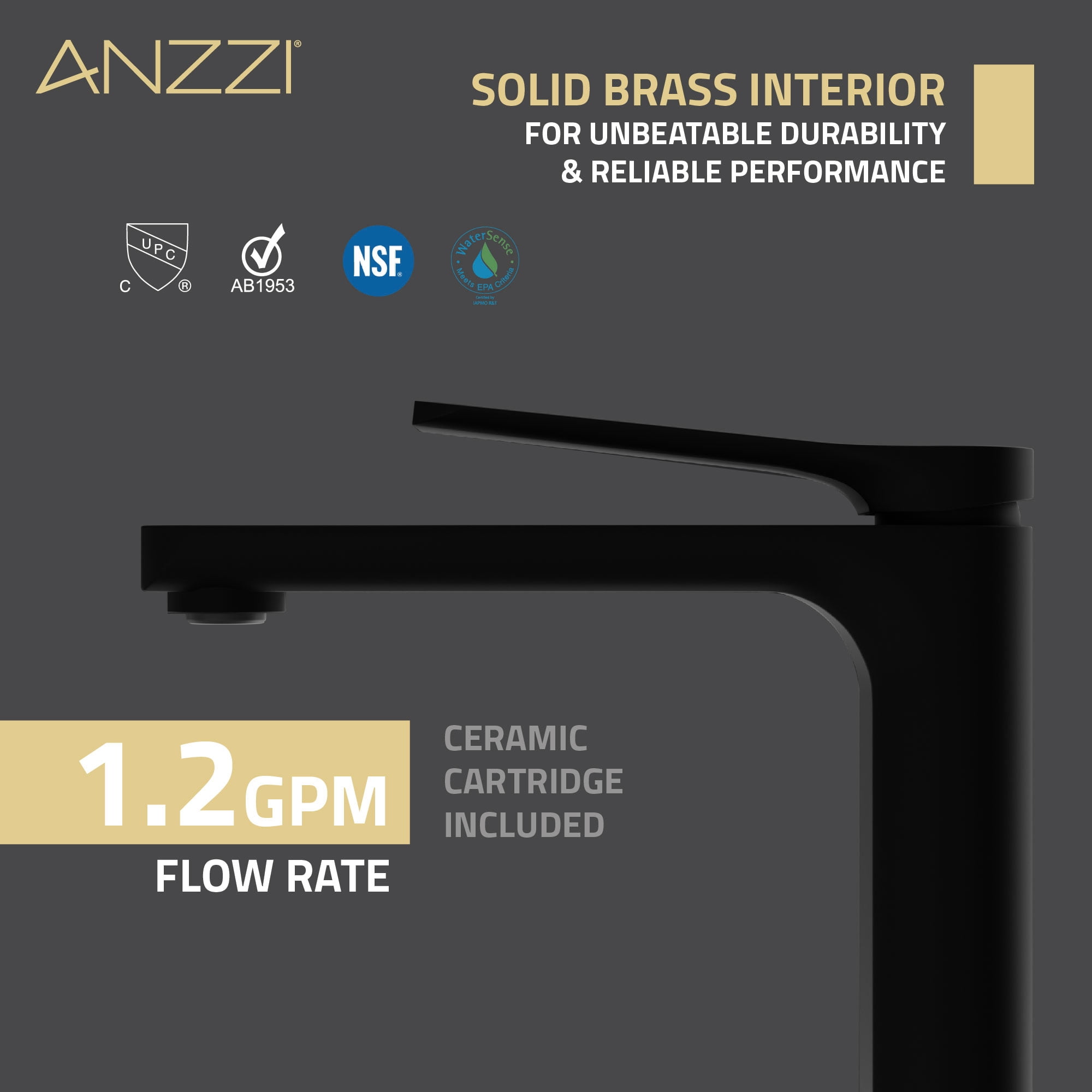 ANZZI Single Handle Single Hole Bathroom Vessel Sink Faucet With Pop-up Drain in Matte Black