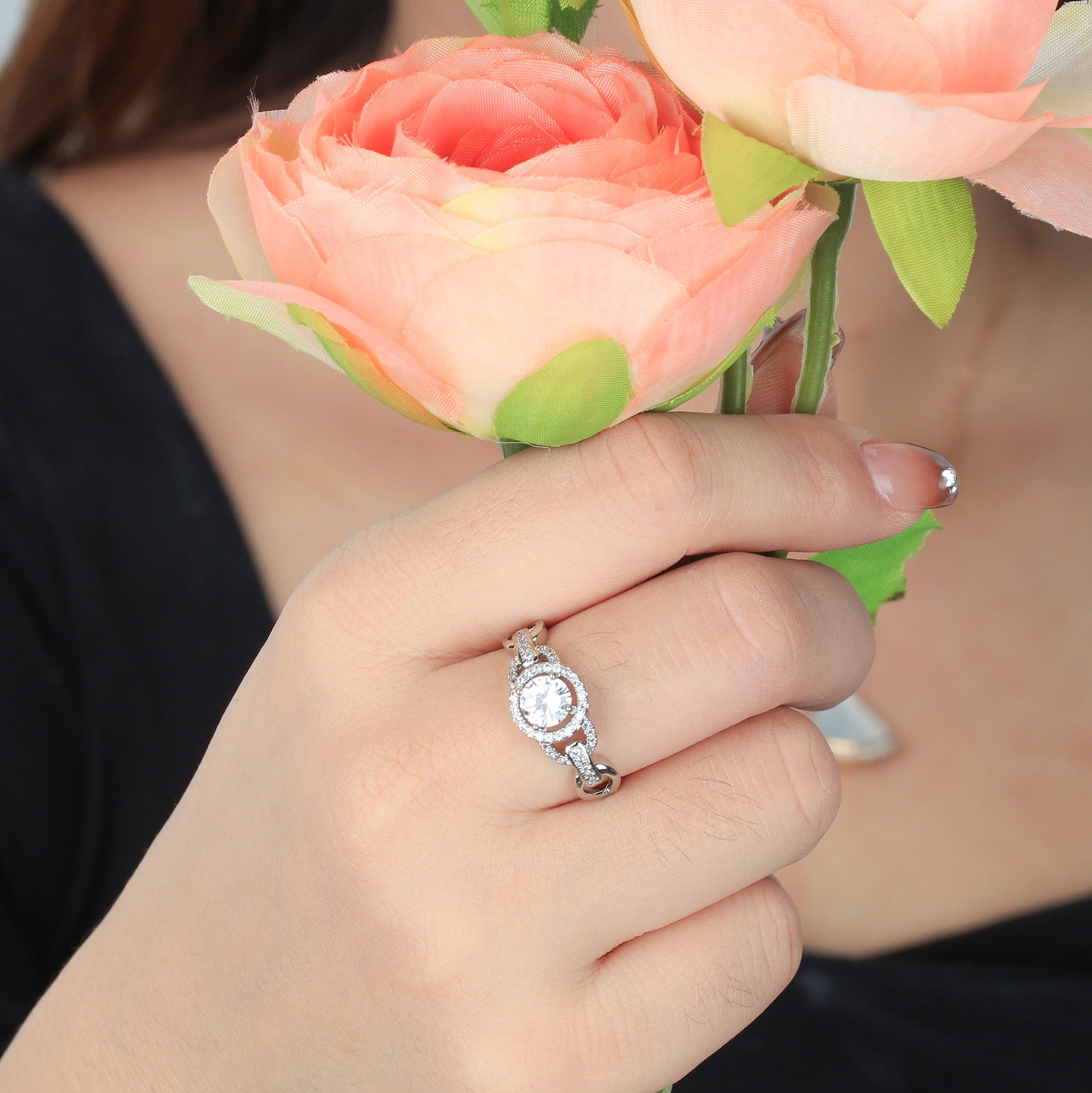Beautlace Round Moissanite Engagement Rings,925 Sterling Silver Classic Promise Ring 0.8CT Wedding Rings for Women