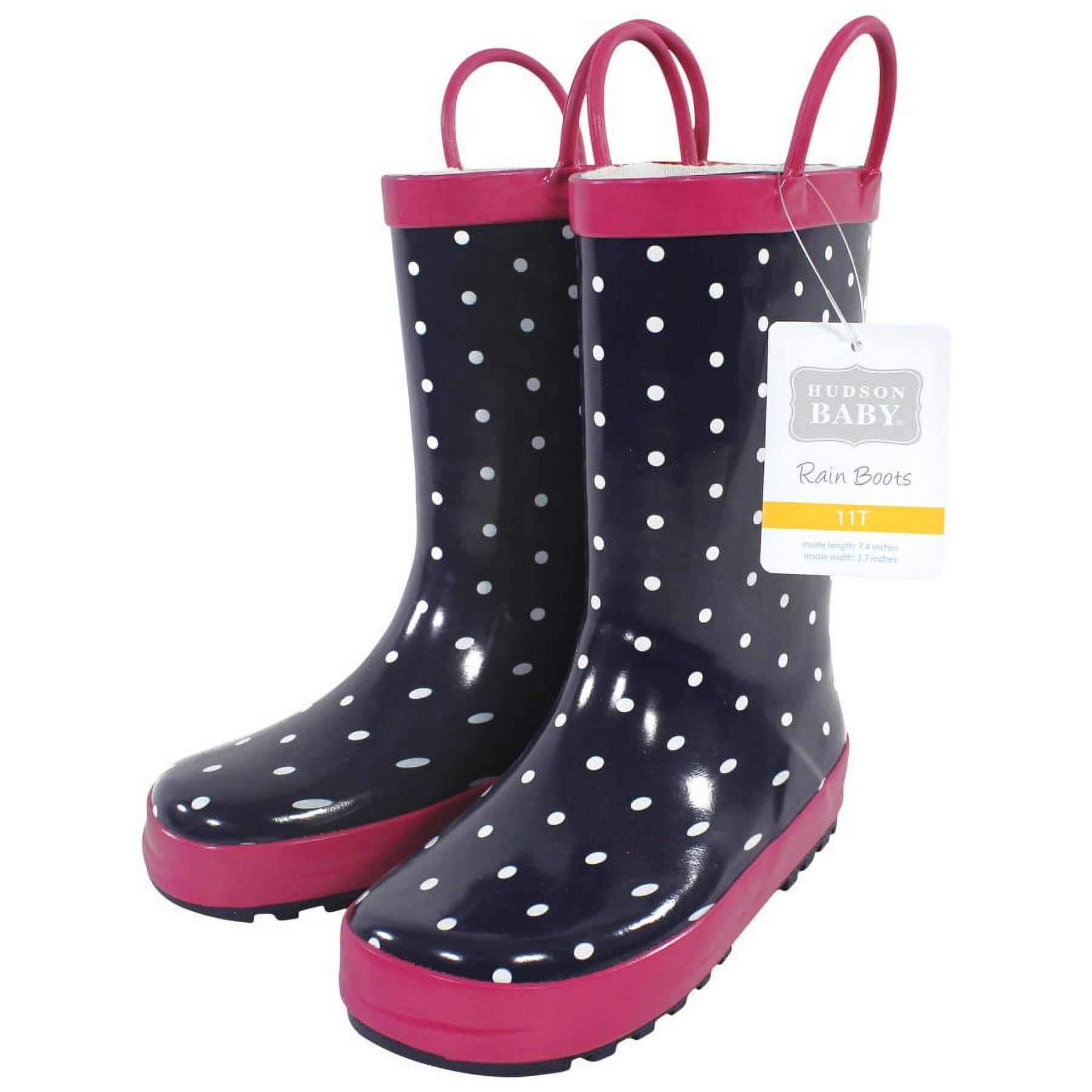 Hudson Baby Rain Boots, Navy Dots Pink, 9 Toddler