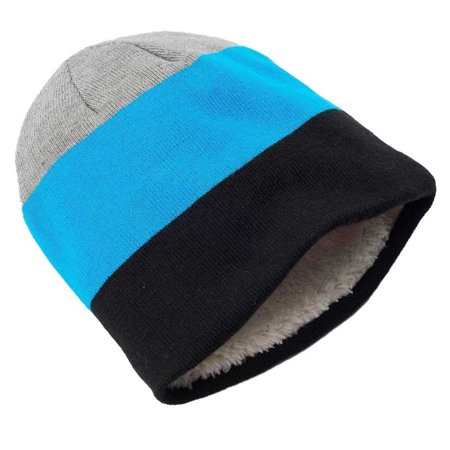 Urban Pipeline Men Wide Striped Beanie Black Blue Grey One