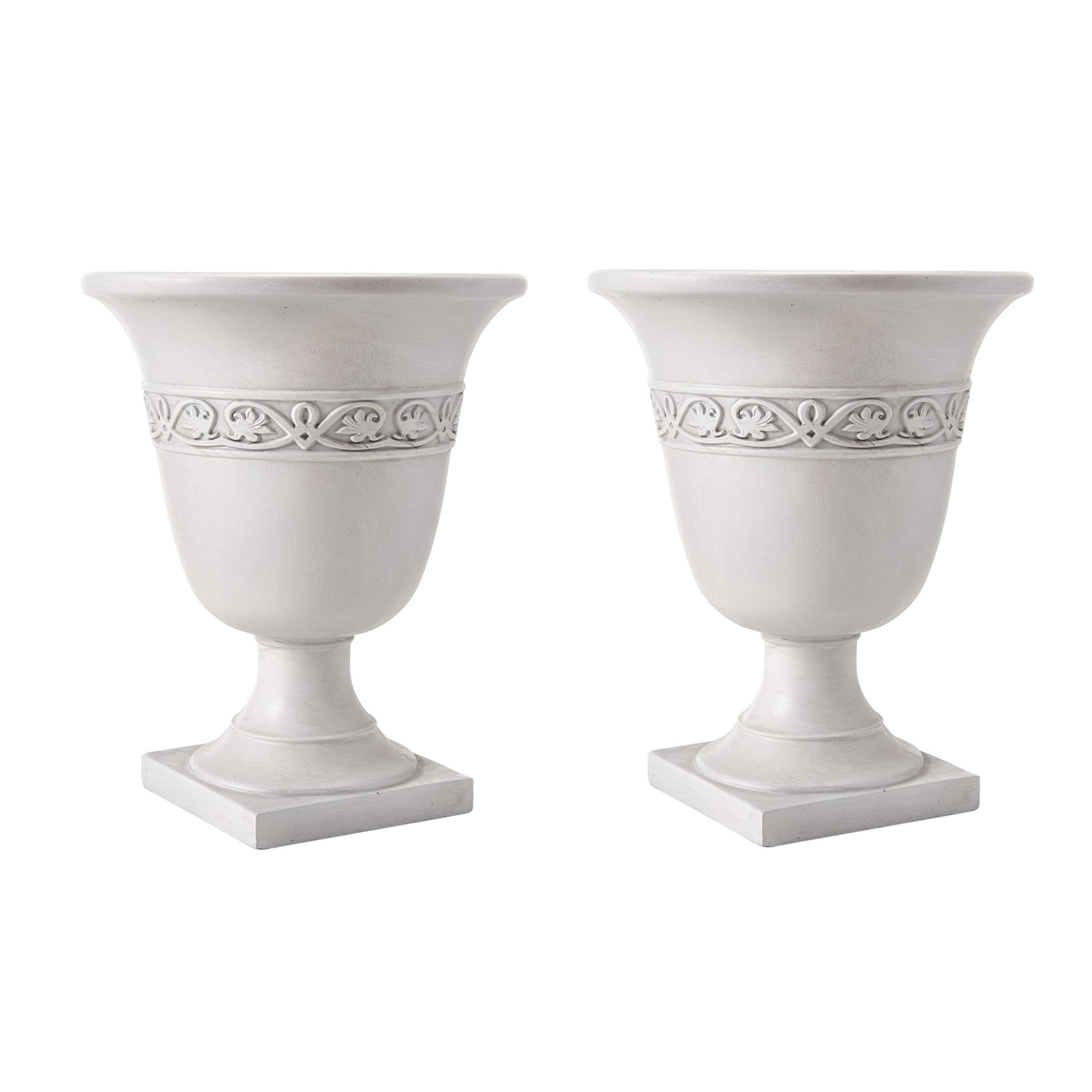 Christopher Knight Home 20.47"H Classic Outdoor MGO Planter with Drainage Hole, Antique White, Set of 2
