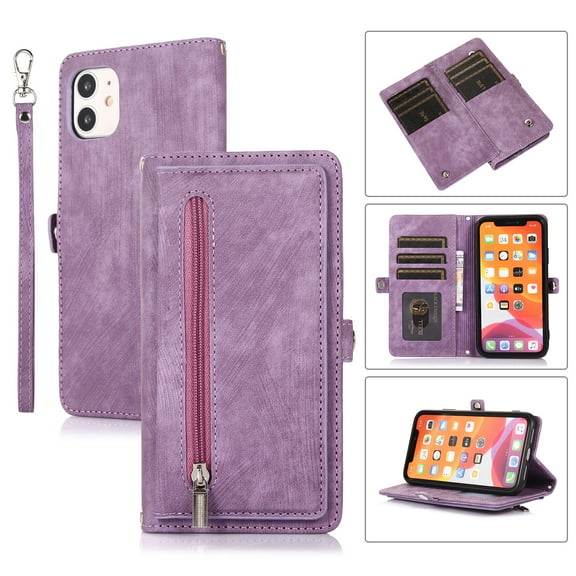 Dteck iPhone 11 Pro Zipper Walle Case,PU Leather Flip Retro Shockproof Magnetic Stand Case Cover for iPhone 11 Pro 5.8 inch,Purple