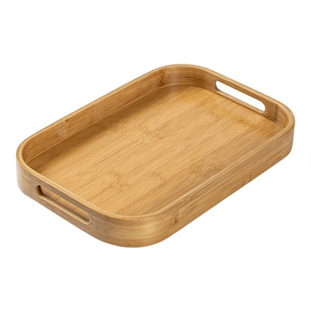 

Bamboo Serving Tray with handles Decorative Serving Tray for Kitchen & Dining Coffee Table Medium Wood Eco-Friendly Bamboo Tray for Food Breakfast Party Tea Table Ottoman Decor