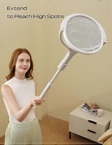 Rotating Head Rechargeable Electric Fly Swatter, Mosquito Swatter with Telescopic Extension Pole, Indoor Mosquito and Fruit Fly Trap, USB Rechargeable