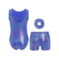 thumbnail image 4 of TSSOE Girls Glossy Dance Leotard and Shorts Set Sleeveless Criss-Cross Back Bodysuit Top + Shorts Scrunchies for Ballet Blue 7-8, 4 of 7