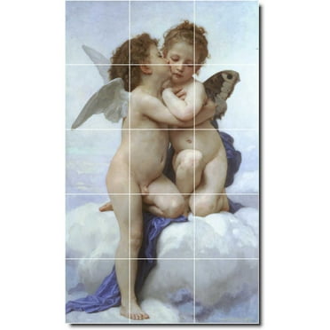 Ceramic Tile Mural-William Bouguereau Angels Painting 52. 12.75" w x 21.25" h using (15) 4.25 x 4.25 ceramic tiles
