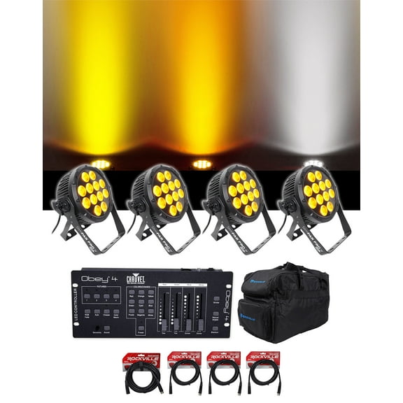 (4) Chauvet DJ SlimPar Pro W USB Wash Lights Bag Controller Cables