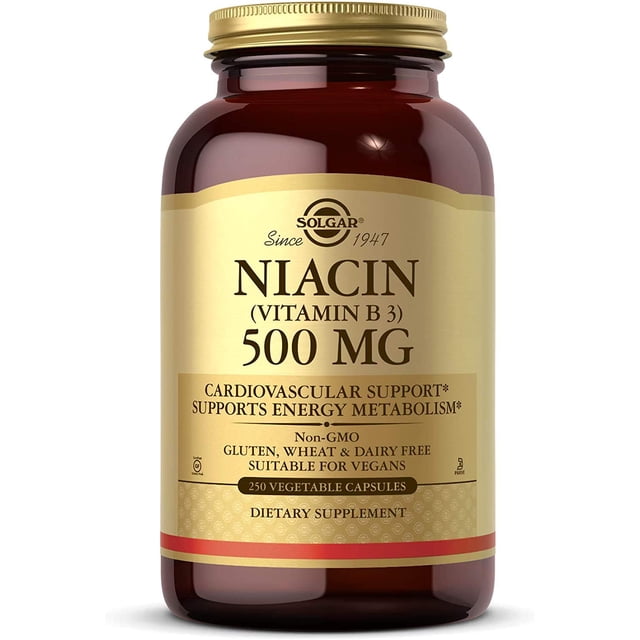 Suplemento Solgar de niacina (vitamina B3), 500 mg, 250 g de grasa vegetal