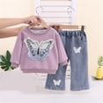 thumbnail image 4 of DJDLJWCJ 2 Piece Girls Casual Outfit Sets Bow Print Long Sleeve Crewneck Sweatshirt with Elastic Waist Wide Leg Pants Set Purple Size 12M, 4 of 7