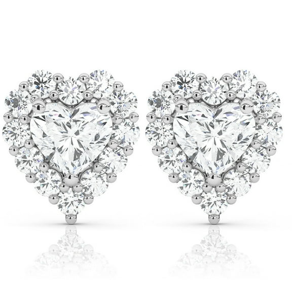 Pompeii 1.30Ct Heart Shape Diamond Halo Studs White or Yellow Gold Lab Grown (F/G,VS2-SI1)
