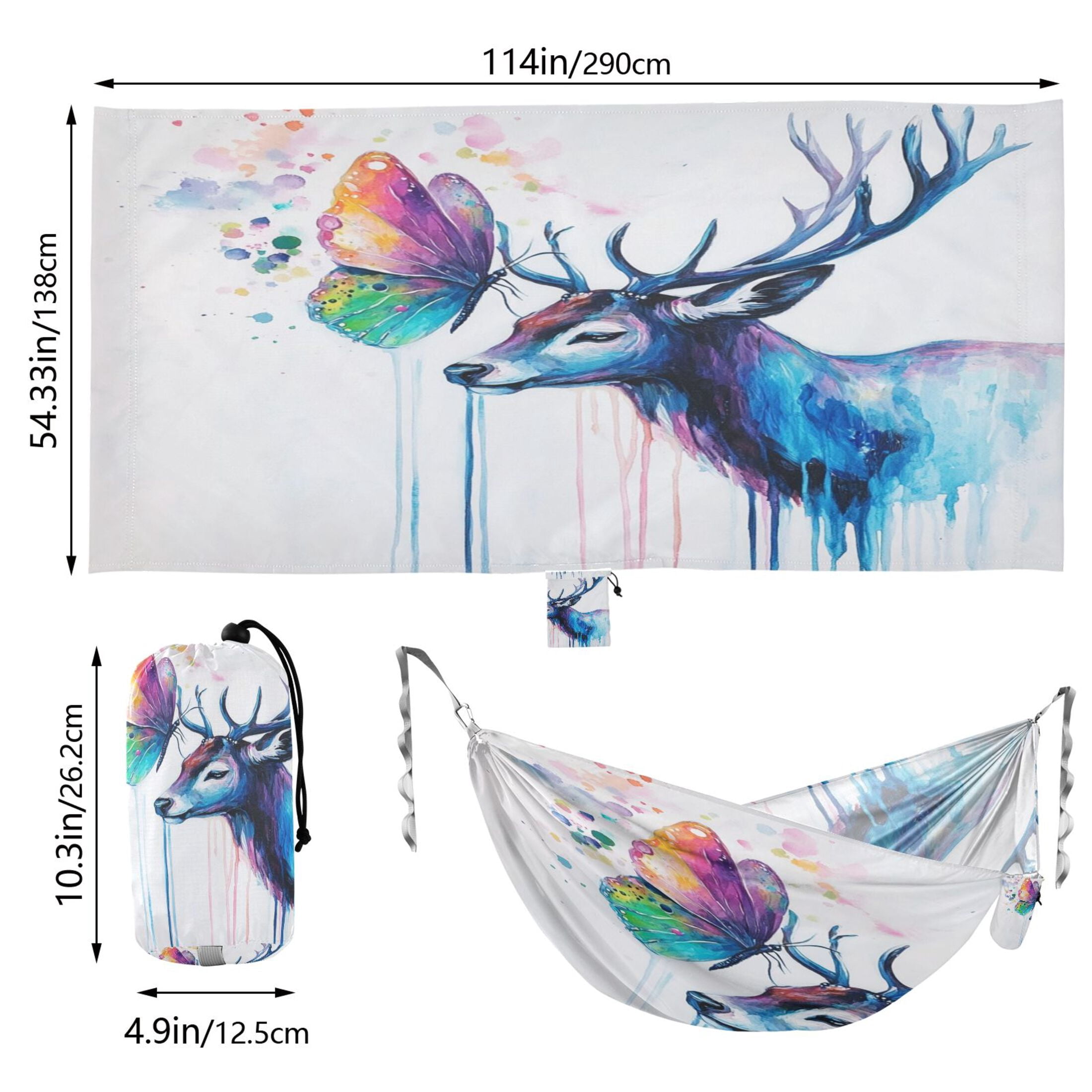 Hammock Camping Hammock Nylon Portable Hammock Travel Camping Hammock Colorful Deer Butterfly Pattern