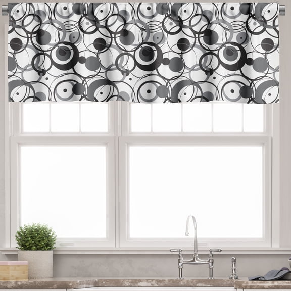 Ambesonne Abstract Valance Pack of 2, Circles Dots Modern, 54"X12", Grey Black White