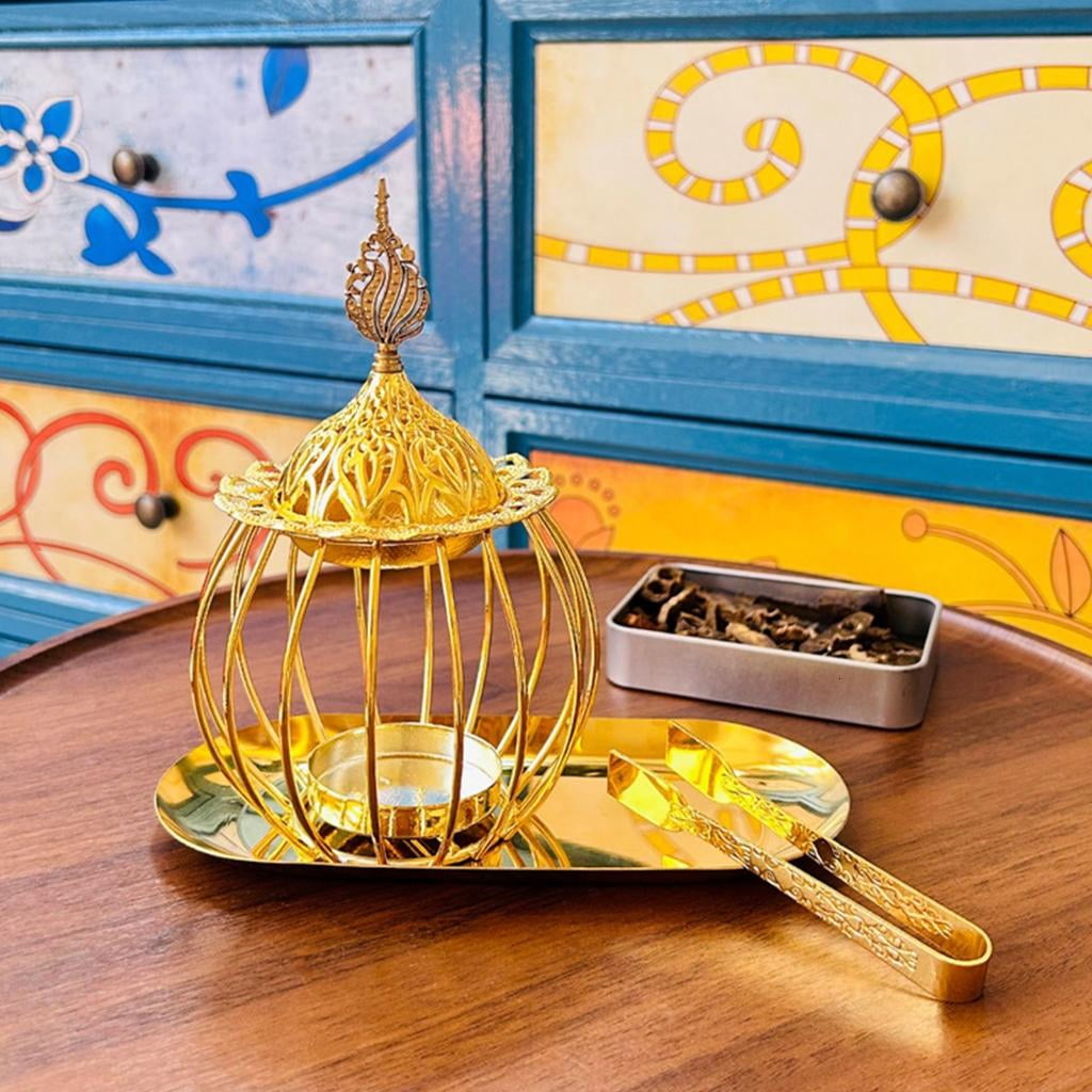 Incenses Burners for Meditations and Home Decors Metal Censers Tealight Holder with Tray and Tongs Set
