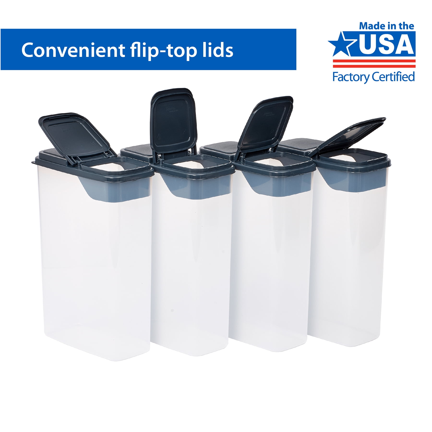 Mainstays Multi-Use Plastic Dispensers, Clear with Dark Gray Lids, Small (Set of 4) 7.75" x 4" x 11.4"