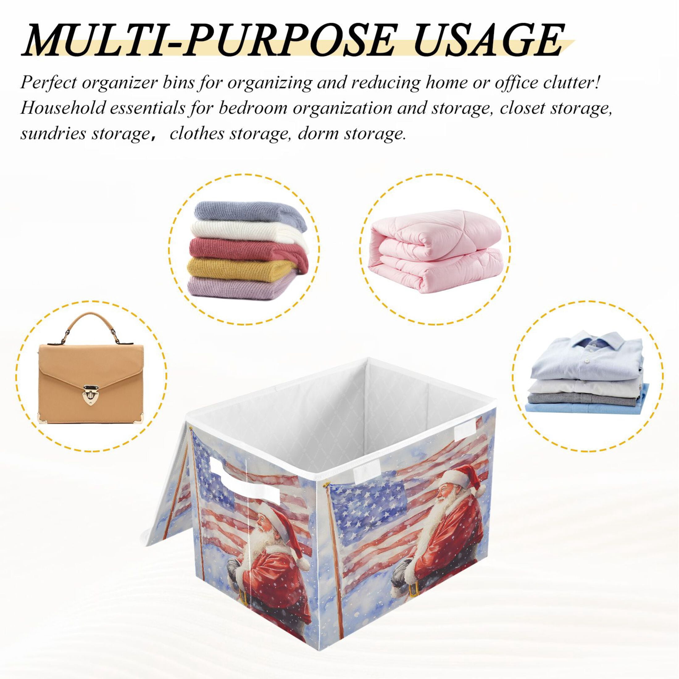 Ryvnso Christmas Santa Claus Large Lidded Foldable Storage Baskets Cubes Boxes Lids Bin for Home