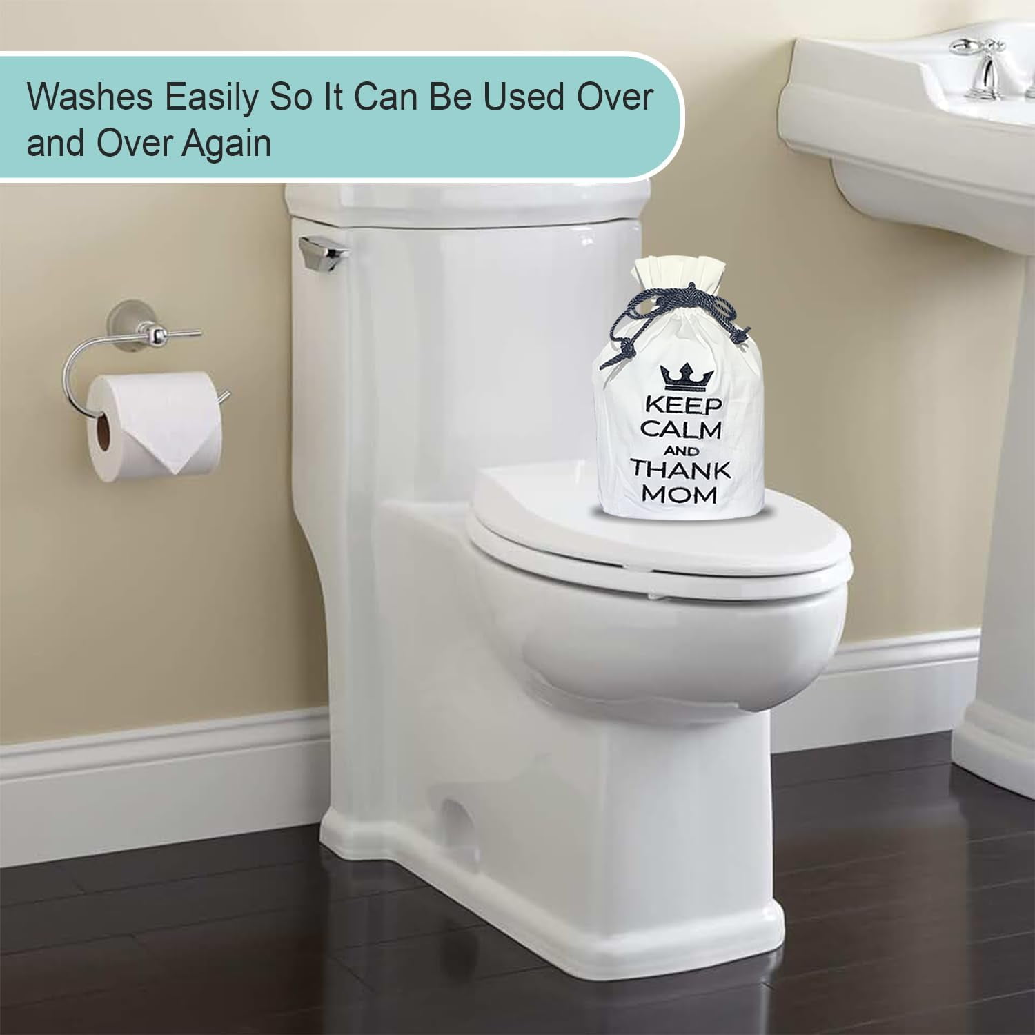 Born Uncommon Toilet Paper Roll Cover - 9" x 5.5" Reusable Cotton Toilet Paper Cover with Drawstring Closure – Decorative Bathrooms Tissue Roll Storage Bag