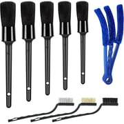 HMPLL 9pcs Auto Car Detailing Brush Set Car Interior Cleaning Kit Includes 5 Soft Premium Detail Brush, 3 Wire Brush &