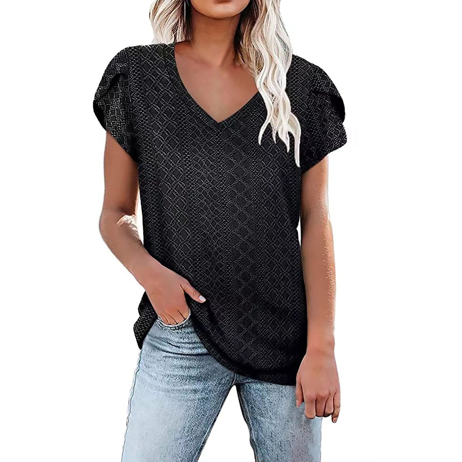 Fsqjgq T-Shirts Women plus Size Lace up Ripped Top Spring And Summer New  Solid Color V Neck Short Sleeve Loose Shirt Casual Loose T Shirt Top plus  Size Extra Long Tops for
