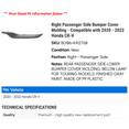 thumbnail image 2 of Right Passenger Side Bumper Cover Molding - Compatible with 2020 - 2022 Honda CR-V 2021, 2 of 2