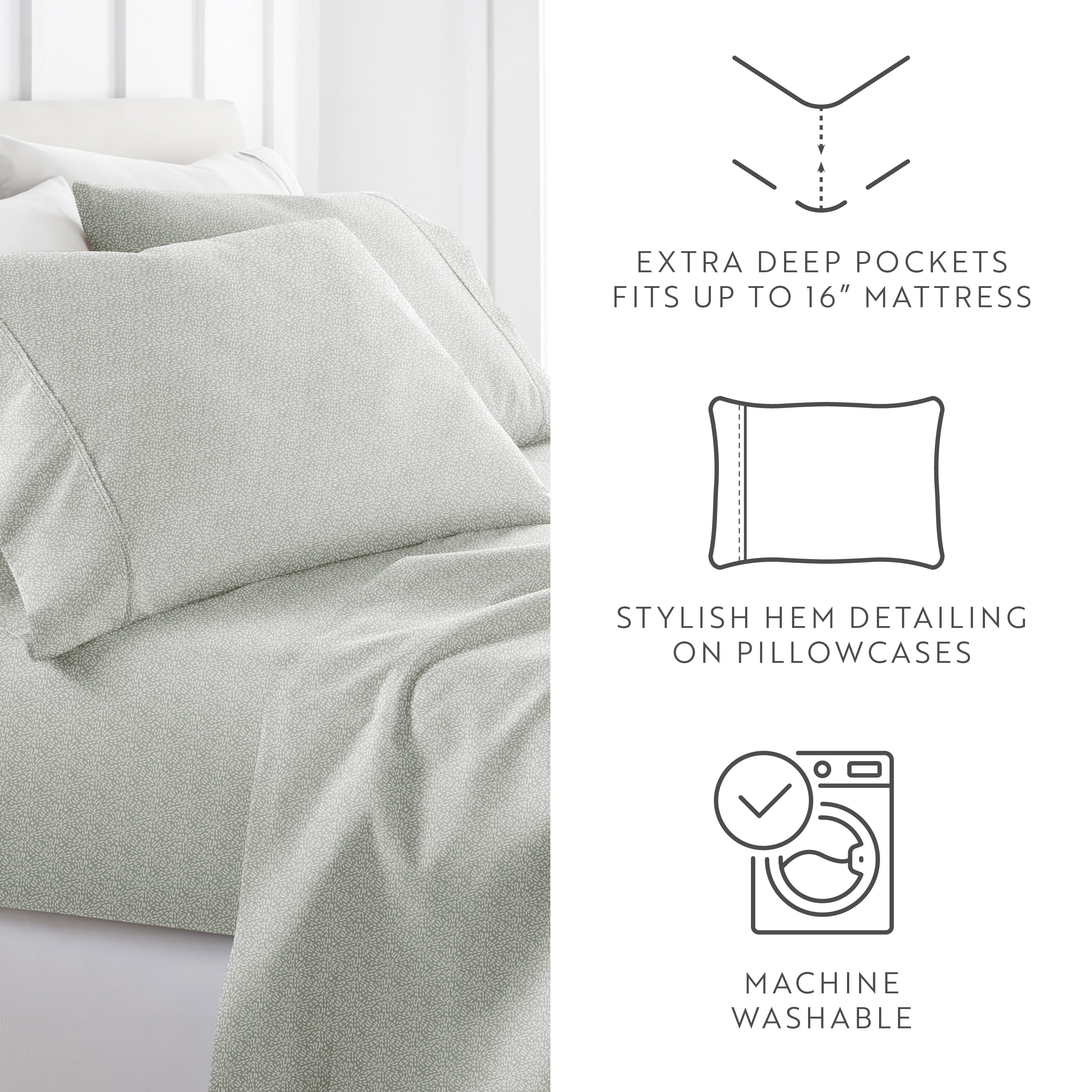 Noble Linens 4 Piece Green Mist Modern Circles Patterned Sheet Set, Twin