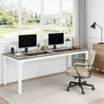 thumbnail image 3 of Fnova 78.7" Modern Computer Desk with Wood Desktop, Metal Frame Office Desk, Grey White, 3 of 16