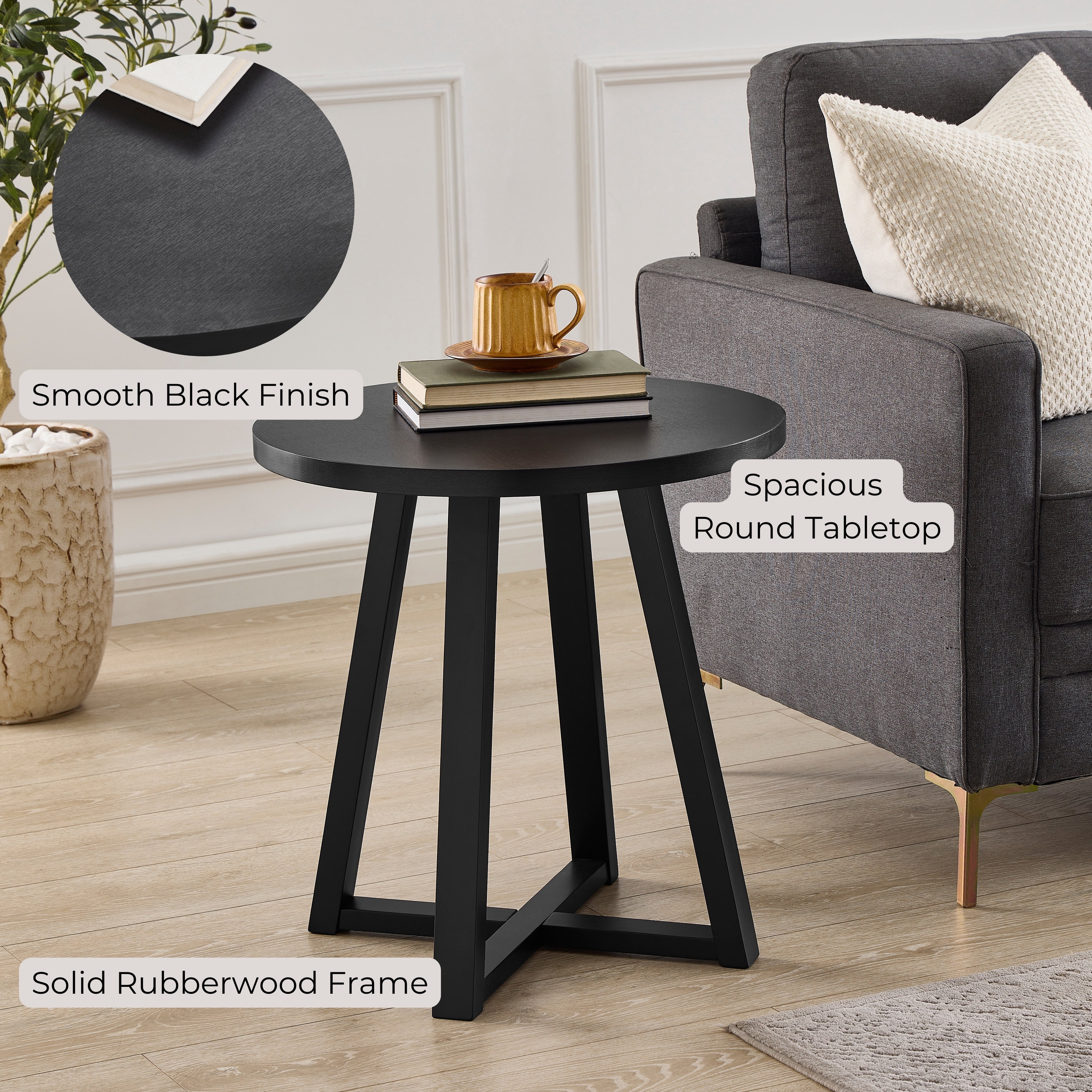 Wood Round End Table, Black