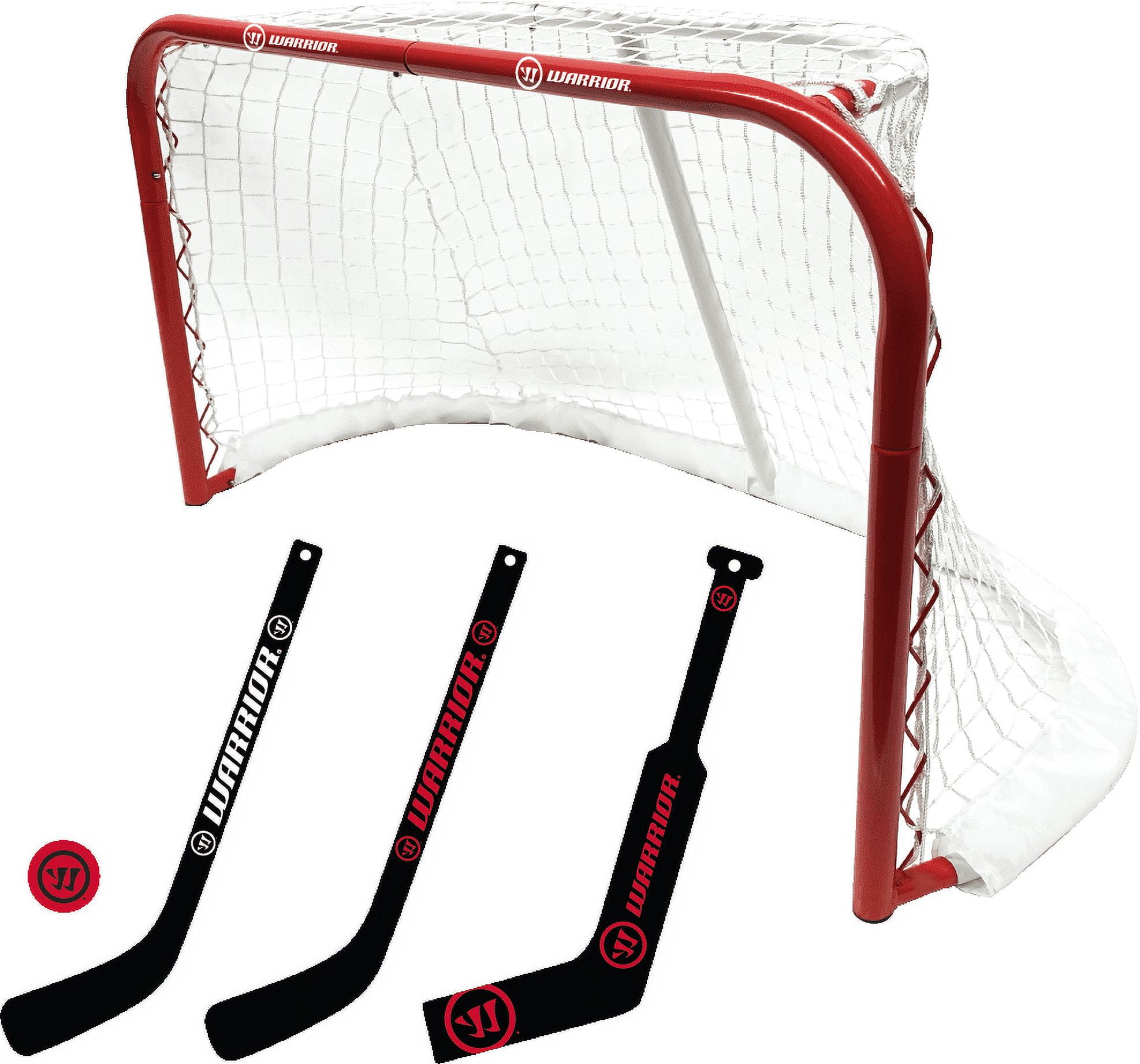 (2 pack) Warrior Pro Mini Metal Hockey Goal Combo Set - 30" Net, 2 Mini Player, 1 Mini Goalie Stick and Ball