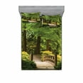 thumbnail image 2 of Ambesonne Forest Fitted Sheet & Pillow Sham Set, Wooden Bridge over Pond, Twin, Green Brown, 2 of 3