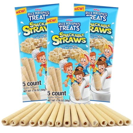 Galerie's Rice Krispies Cereal Straws, Breakfast Snacks, 5 Count Each, Pack of 3, 1.76 Ounces Each